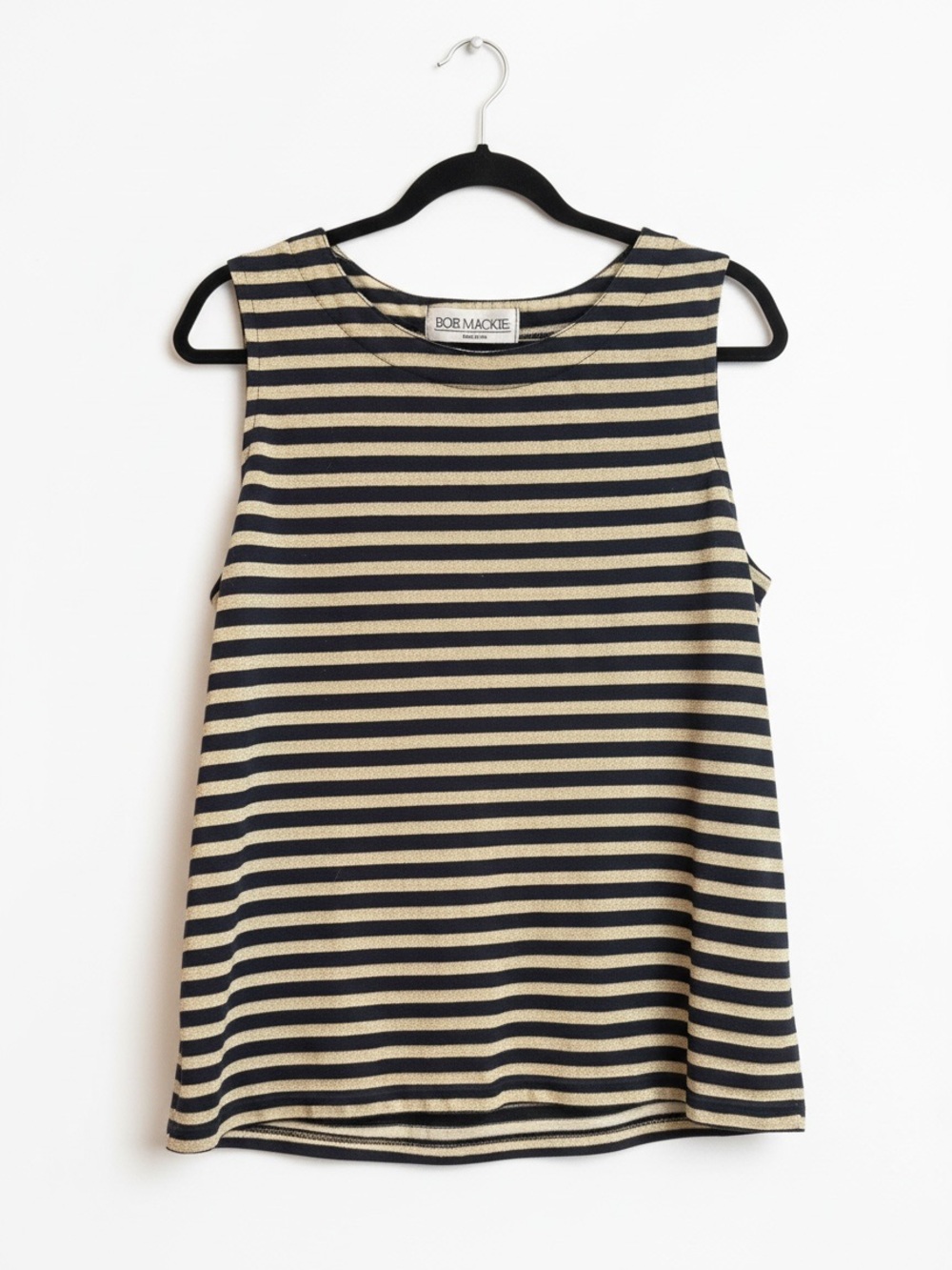 Vintage Bob Mackie Studio Metallic Gold Black Stripe Top Size M